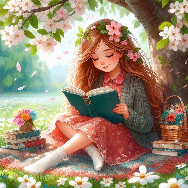 Reading Girl with Illustration & Decoration Design